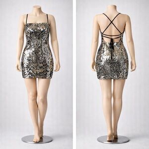 H&M Silver Sequin Strappy Mini Dress